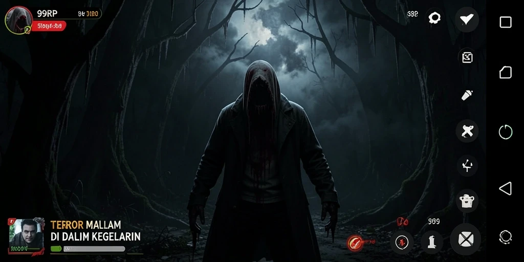 Screenshot gameplay menampilkan suasana menyeramkan dalam 99RP.