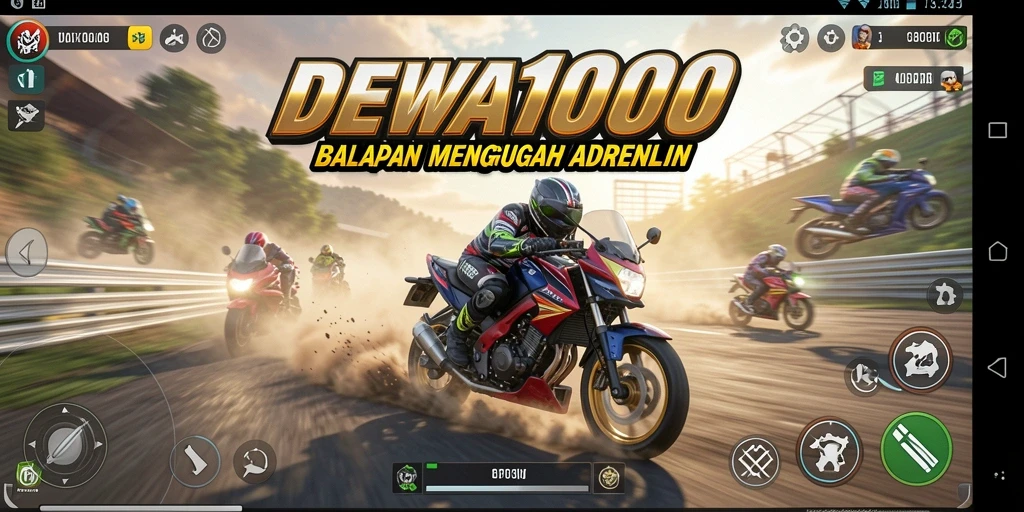 Gameplay seru dan mendebarkan di DEWA1000 dengan balapan motor.