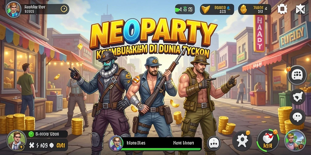 Screenshot gameplay NEOPARTY yang menampilkan suasana mengelola bisnis.