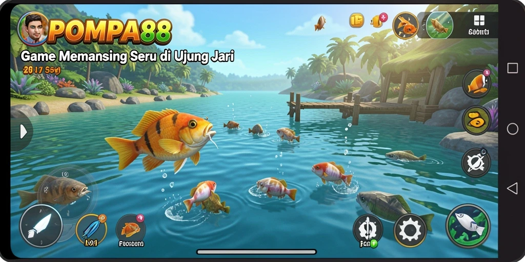 Screenshot utama POMPA88 menampilkan aksi memancing yang mendebarkan.
