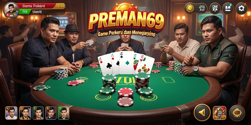 Gameplay seru PREMAN69 dengan tampilan meja poker yang menarik.