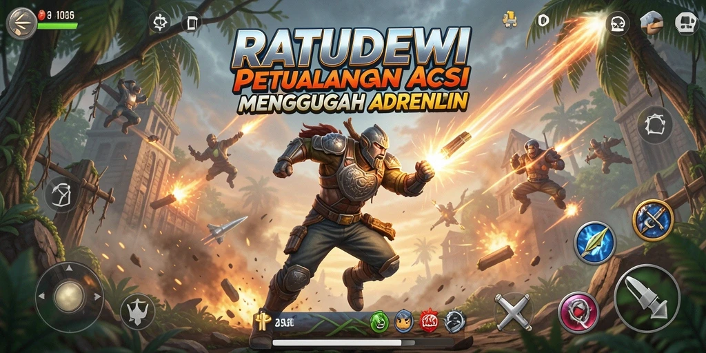 Tampilan gameplay penuh aksi dari RATUDEWI dengan grafis menawan.